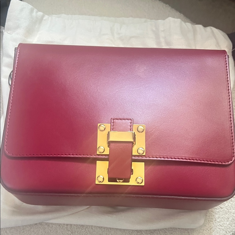 Sophie Hulme Burgundy Clutch with Gold Hardware